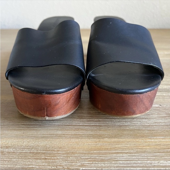 Mango Block Heel Shoes Black Leather Chunky Wood Studded Platform Women’s 7.5 - Picture 7 of 13